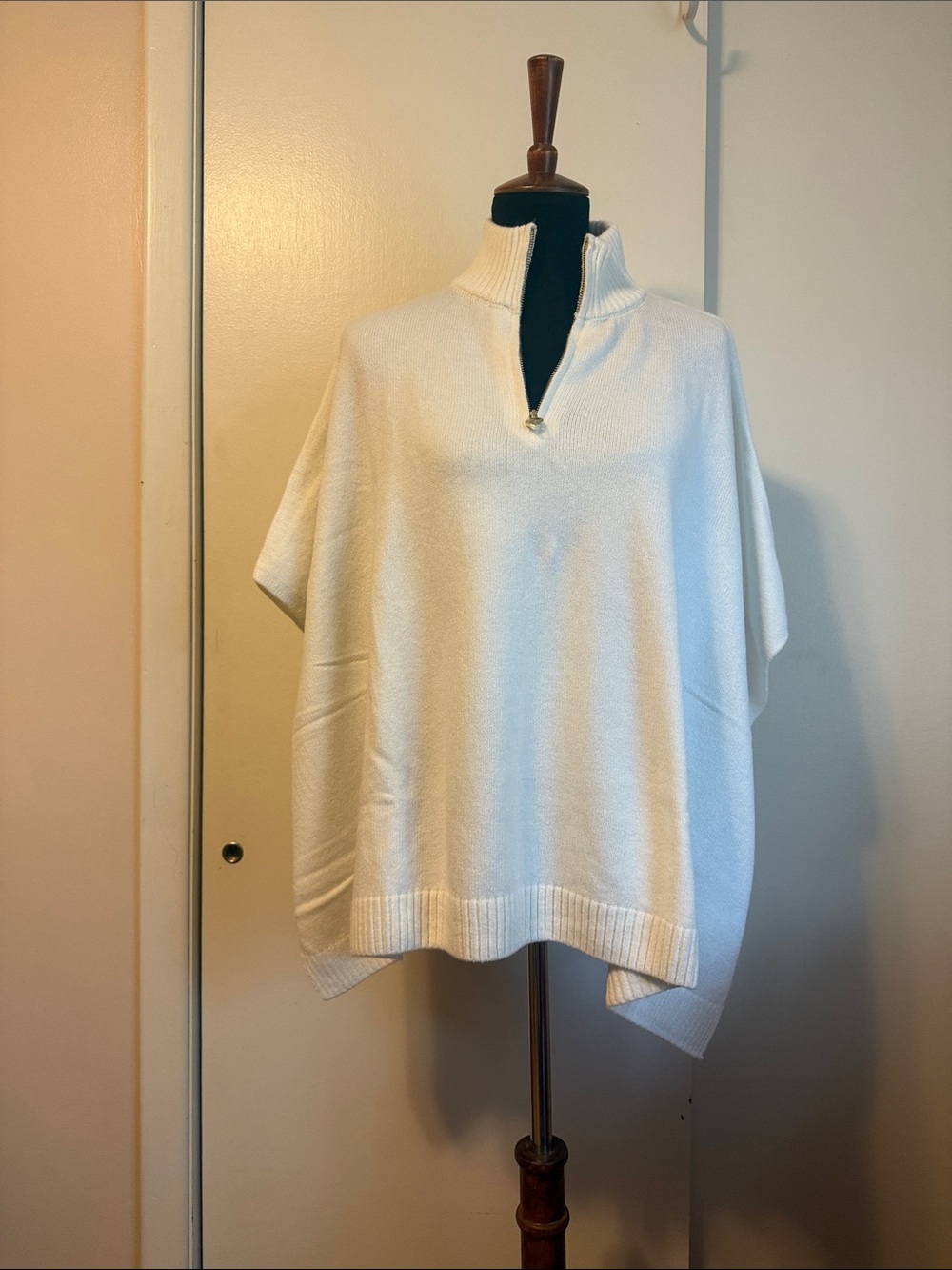 NWT J. Crew Factory Cream Half-Zip Rib Collar Knit Poncho